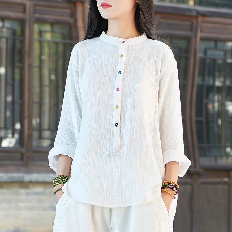 

Women Loose Cotton Linen T-Shirt O-Neck 2019 Spring New Vintage Long Sleeve White Grey Pink Casual Tops Women Shirts
