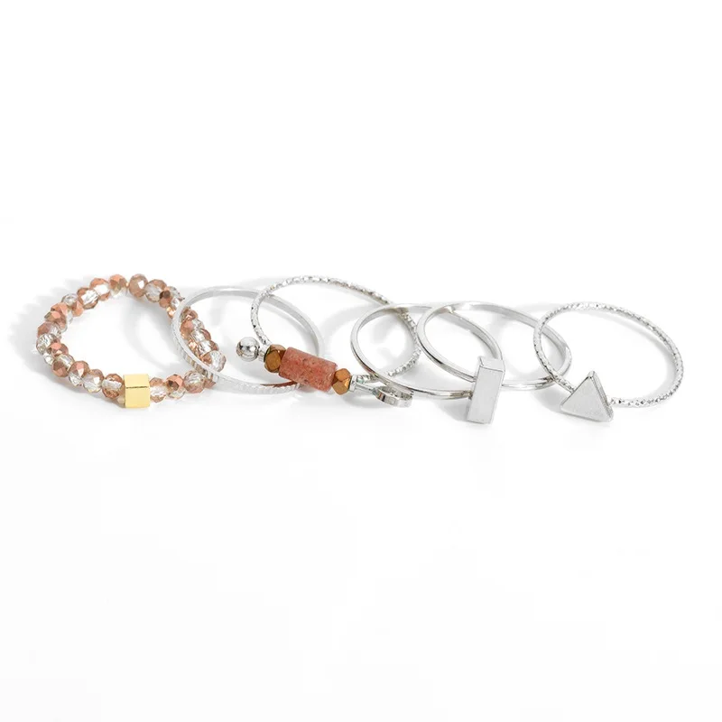 Кольцо с камнями и бусинами 6 шт./компл.|fashion ring set|ring setfinger set |