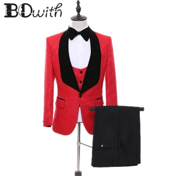 

3 Pieces (Jacket+Vest+Pants) Men Wedding Suit Shawl Collar One Button For Wedding Tuxedos Groom Formal Suits
