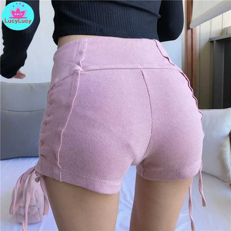 

2019 summer net red thin high waist drawstring strap hot Korean version of the tight-fitting outside a shorts female