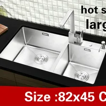 Бытовая кухонная ручная раковина двойной паз сделать блюда 304 из нержавеющей стали vogue большая Горячая 82x45 см