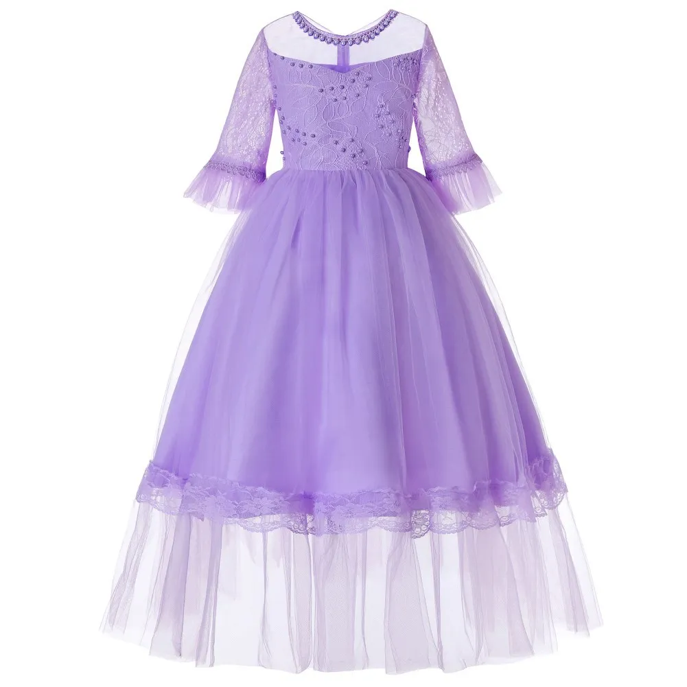 

New Arrival Princess Long Dress Beading Printed Party Evening Dresses Kids Christmas New Year Costumes Flower Girl Tulle Dresses