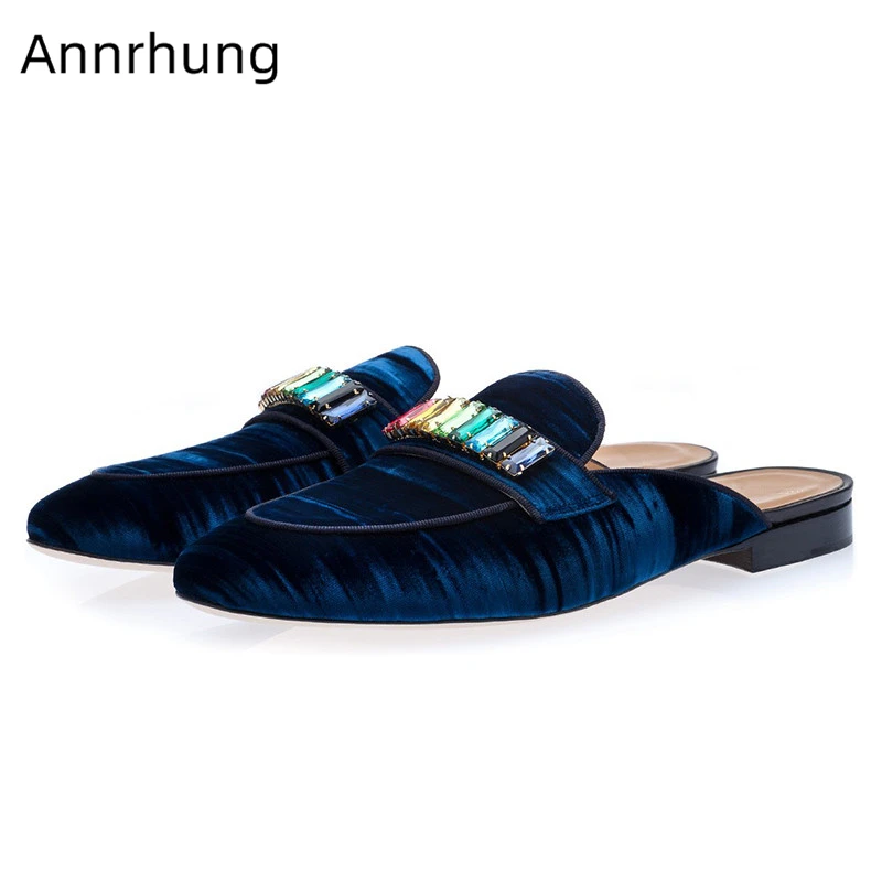 blue velvet mules