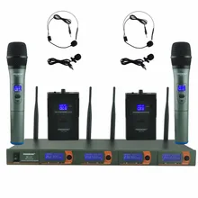 FB-V04H2 RU/BR/US Warehoue Professional Microphone VHF KTV Party Mic System 2 Handheld and 2 Headset Wireless Karaoke Microphone