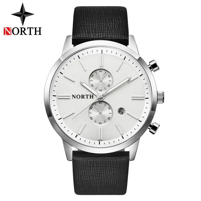 Часы North Мужские люксовый бренд кожаный ремешок аналог кварцевые часы мужские повседневные спортивные водонепроницаемые военные часы Relogio Masculino - Цвет: Silver White