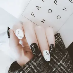 Миндаль накладные ногти градиент Long размер популярны Мрамор Diy ногтей черный и белый 24 шт советы фототерапии накладные ногти с клеем