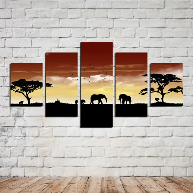 3584 Cinq Pc No Frame Coucher Du Soleil Africain Peinture à Lhuile Imprimé Peinture à Lhuile Toile Peinture Posterposters Et Prints Home Decor