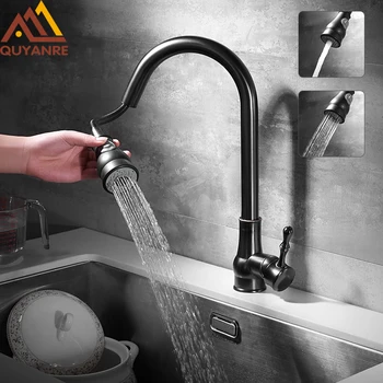 

Quyanre Black Gold Pull Out Kitchen Faucet 2-way Pull Out Spray 360 Swivel Rotation Chrome Nickel Torneira Cozinha Faucet