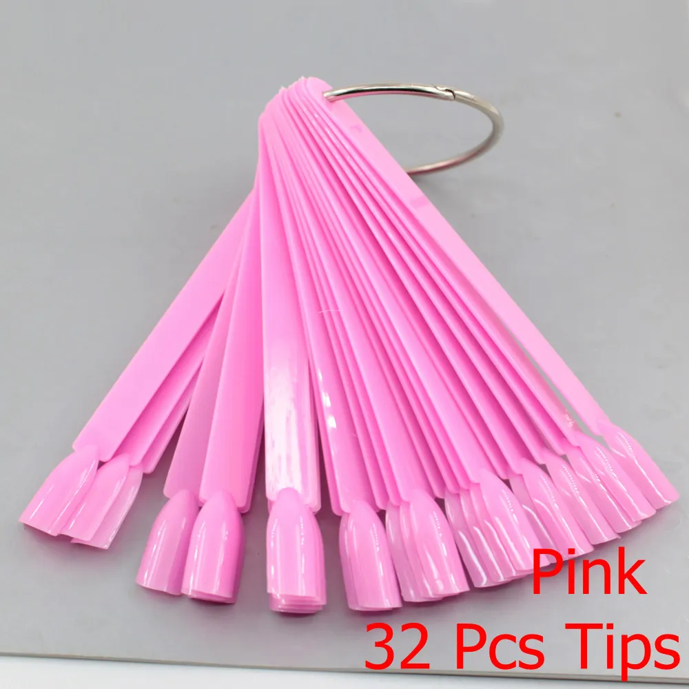 Pink-32 Pcs Накладные ногти вентилятор натуральный прозрачный и черного цветов, на возраст 12/24/32/50 шт./компл. палец отделениями для карточек и полностью нейл-арта Дисплей Практика Польский все для маникюра - Цвет: Pink-32 Pcs