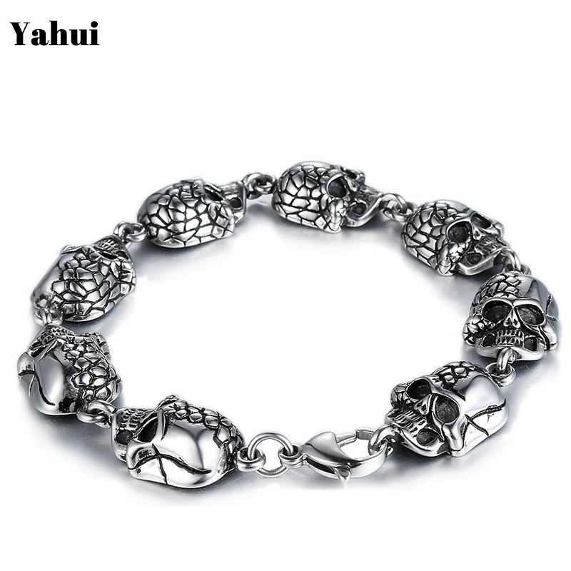 

YaHui stainless steel men's biker bracelet stainless steel skull bracelet fashion jewelry gifts for men vintage accessories