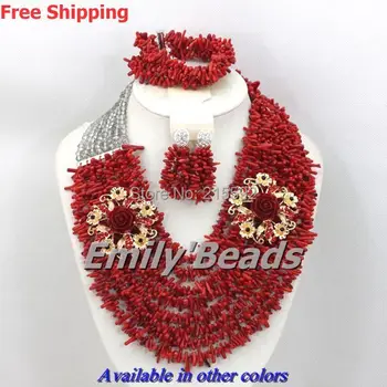 

Fashion Nigerian African Wedding Beads Jewelry Sets 10 Layers Red African Costume Coral Beads Jewelry Set Free Shipping CJ287