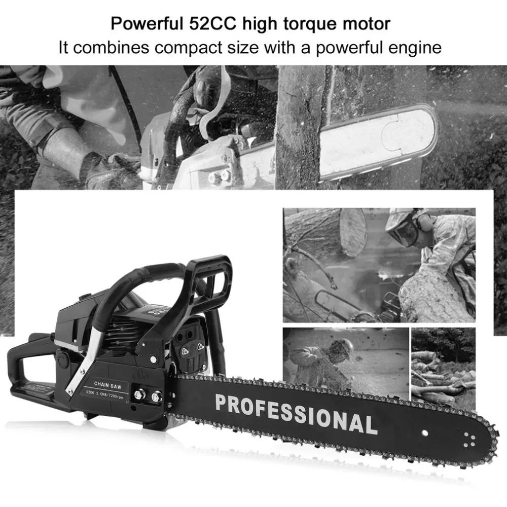 

Chainsaw Single Cylinder Air Cooled Two Stroke Powerful 52CC Gasoline Chain Saw Professional Wood Cutter Hand Tool LZ520A