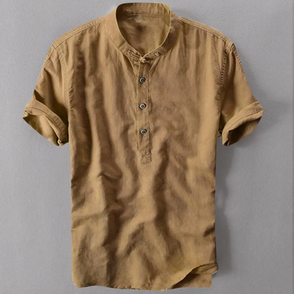 Мужская Повседневная рубашка с коротким рукавом хлопковые мужские льняные рубашки свободный воротник висячая окрашенная футболка с переходом цвета Chemise Homme Прямая c