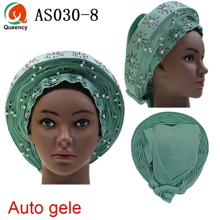 Queency африканские готовые дамы Aso oke материал авто-геле Headtie многоцветные доступны DHL AS030 - Цвет: aqua