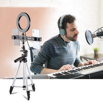 

LED Video Lamp Ring Selfie studio Light photo with Telescopic Light Stand Mini Desktop Tripod 6.3 Inch Dimmable USB Powered