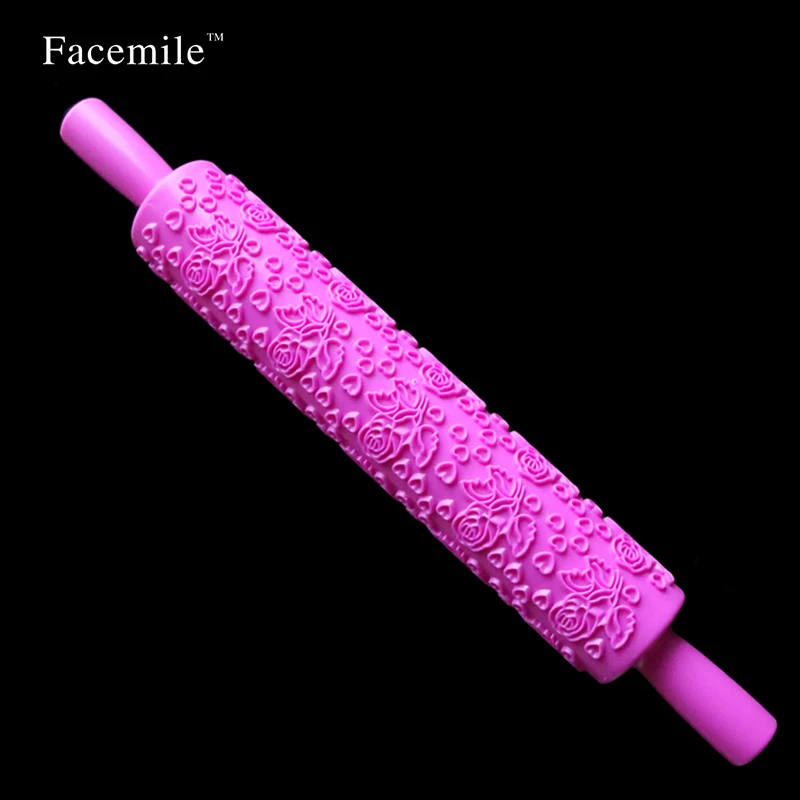

Facemile Gum Paste Textured Rolling Pin Embossing Sugarcraft Decor Cake Mold Tool Rose and Heart Shape Embossed Tool 04001