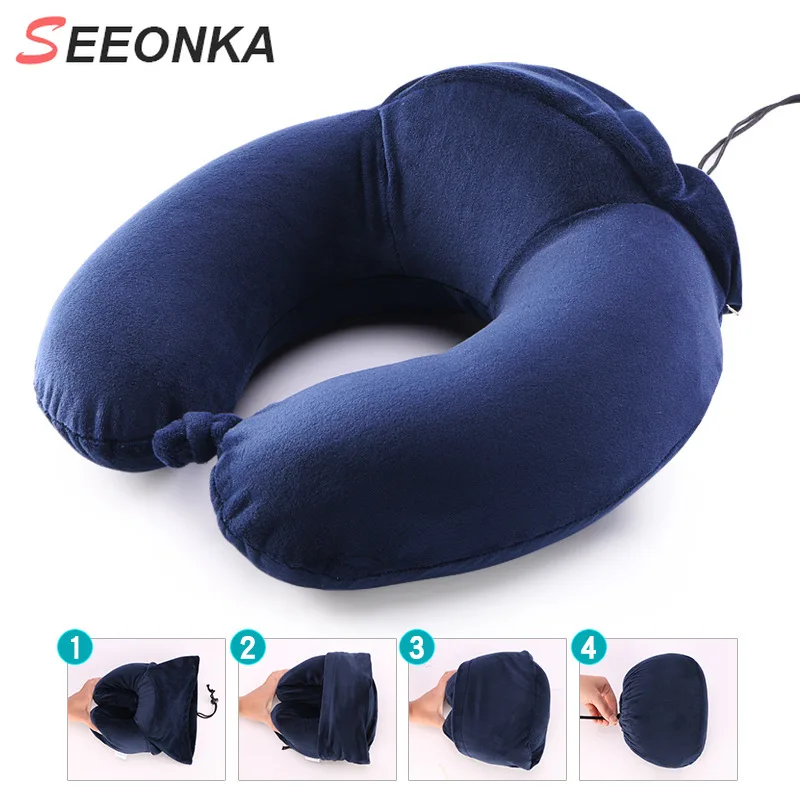 

Breathable & Comfortable Memory Foam Travel Neck Pillow U-Shaped Adjustable Airplane Car Flight Pillow 360-Degree Head Support