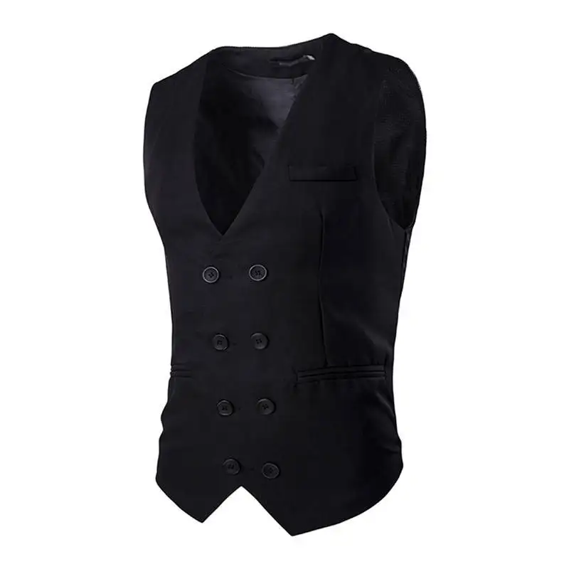Mens Waistcoat Suit Vest Casual Dress Double Breasted Formal Business