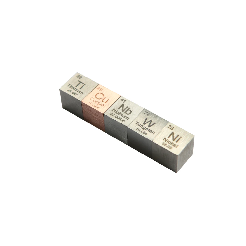 

Sets of 5 metals Tungsten +Copper +Titanium +Niobium +Nickel Cube Metal Density Cube 10mm Periodic Table Collection