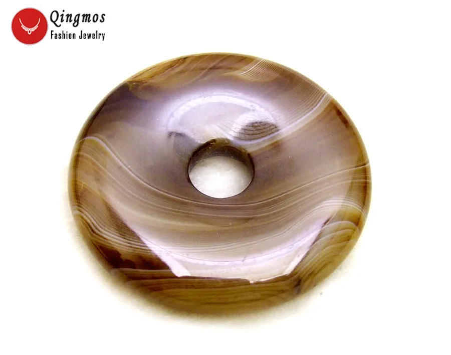 Qingmos 1X натуральные агаты кулон для женщин с 30 мм Форма для пончиков натуральная черная подвеска-агат ювелирные изделия pen103 - Окраска металла: 40mm Brown Striped