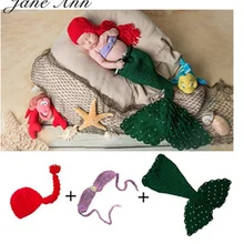 Jane Z Ann Fotografia, вязаная крючком шапочка русалки для новорожденных+ бюстгальтер+ хвост, 3 предмета, реквизит для фотосъемки, детская одежда ручной работы