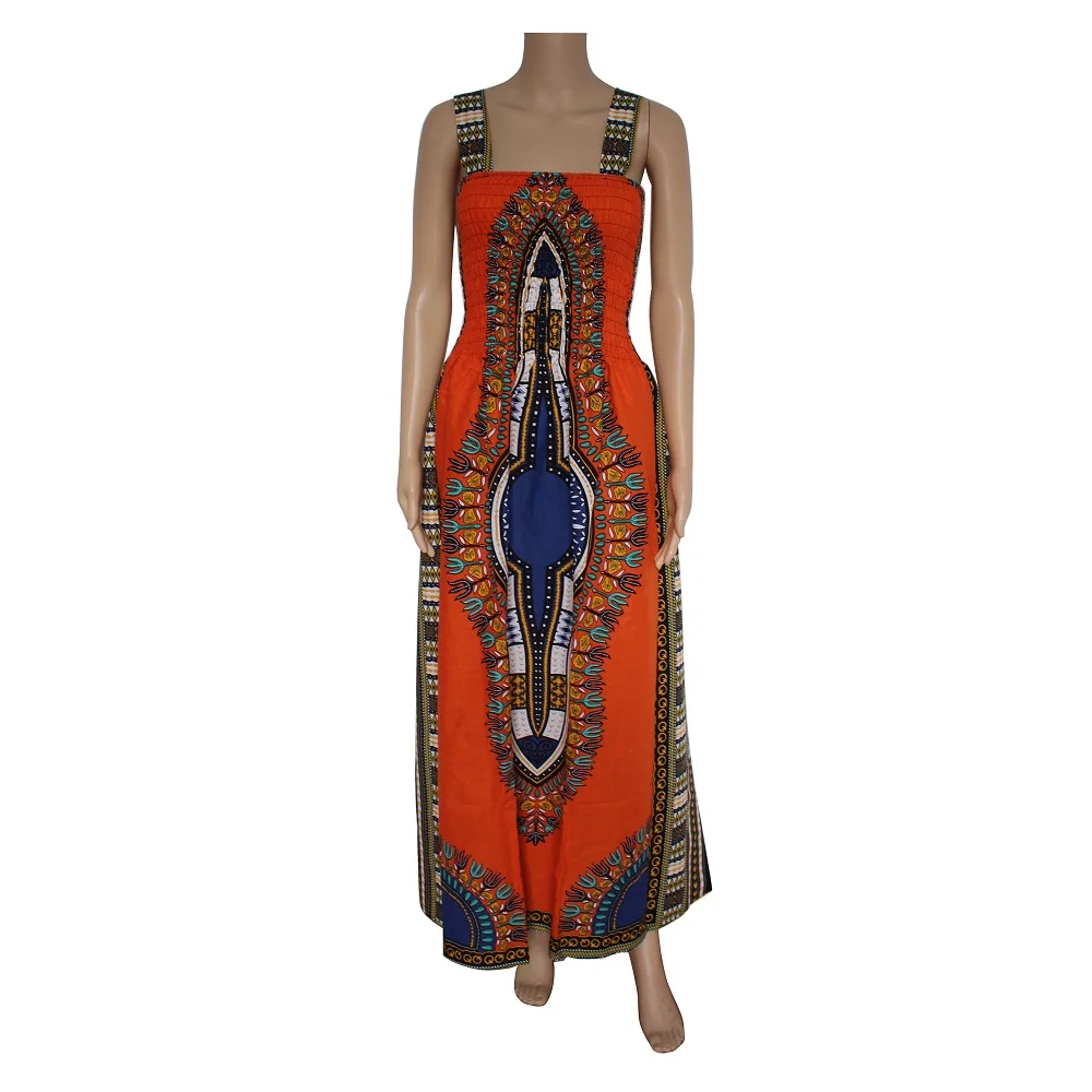 Дашики леди Дашики Платье традиционный принт платья Африканский сарафан без бретелек Племенной спагетти - Цвет: Оранжевый