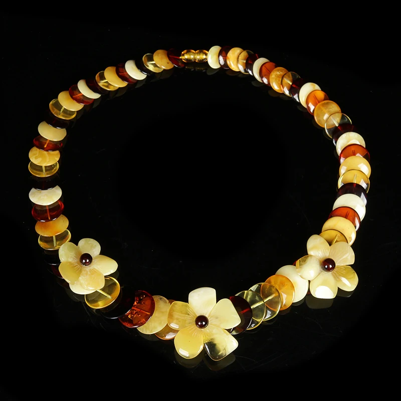 

Pure100% natural Baltic bees pendant men and women sweater chain long paragraph multi - color amber roses necklace about 53g
