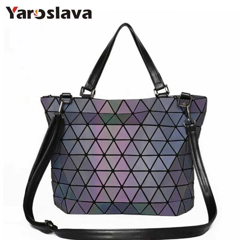 

Luminous Women Laser Geometry Bag Sequins Mirror Plaid Folding Shoulder Bags Matte Handbag Diamond Casual Tote Bucket Bag LL565