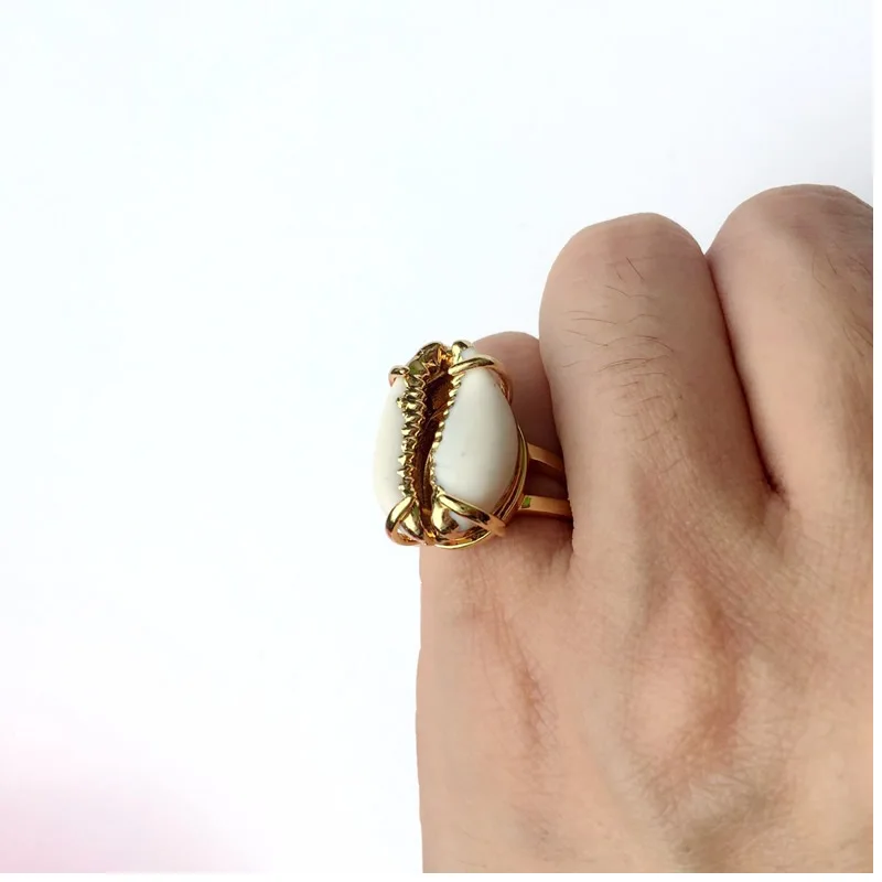 Кольца Cowrie золотые ювелирные изделия натуральный Каури кольца ракушки с 24