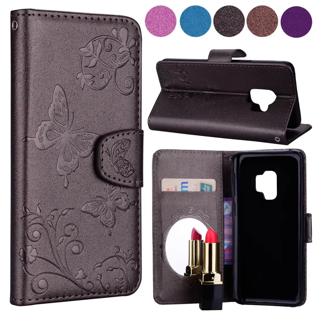 

Luxury Flip Leather Case For Samsung Galaxy S9 S9Plus With Stand Wallet Card Mirror protective cover bags for samsung s9 plus