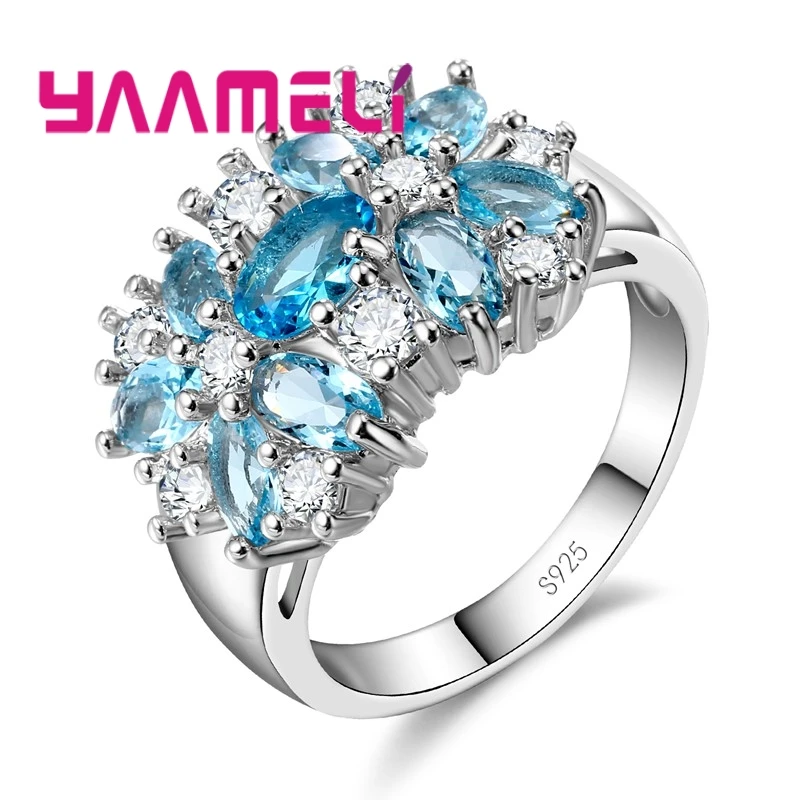 YAAMELI Luxury Women Wedding/Engagement Jewlery Rings 925 Sterling Silver Flower Crystal Pave Setting Ring Anillo For Sale