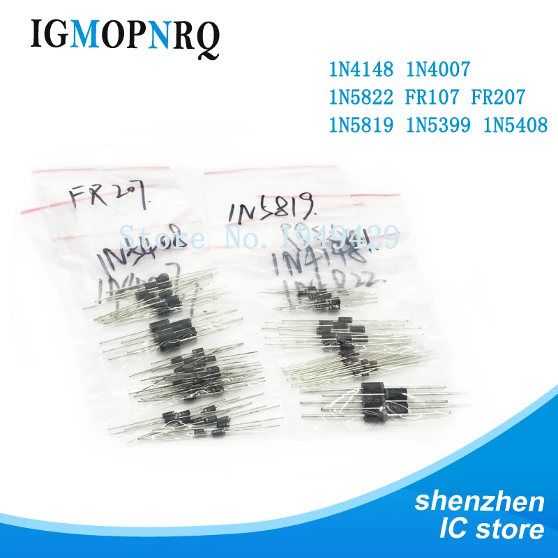 

8values=100pcs 1N4148 1N4007 1N5819 1N5399 1N5408 1N5822 FR107 FR207 Switching Diode component diy kit Diode kit original