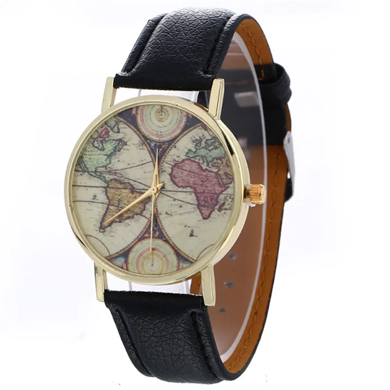 Women's watches casual watches Neutral Map Pattern Fashion watch band leather Quartz Wrist Watch clock relogio feminino M16  (7)