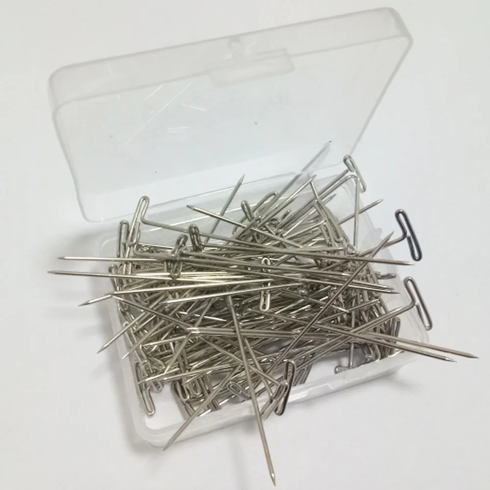 50 шт. T-PINS(мм 51 мм) для парик на пены головы Стиль T булавки иглы бразильский индийский манекен Тип Вышивание волос салон