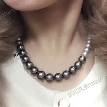 

10-12mm natural tahitian black green grey pearl necklace18 inch