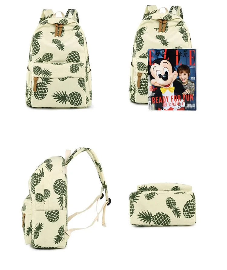 Школьный рюкзак FengDong 3 шт./компл. милый ананас печати рюкзак детские школьные сумки для ручка для девочек карандашей, пенал для девочек Школьный рюкзак, набор