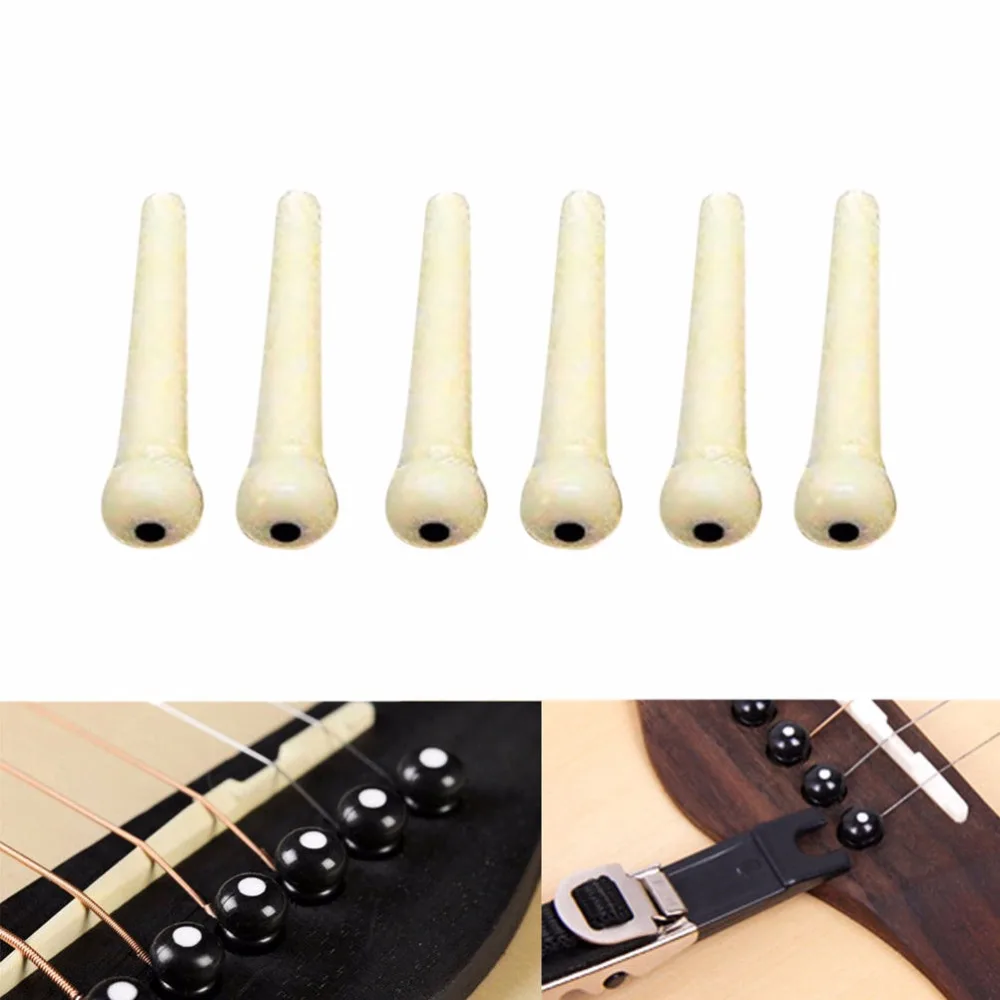 New 6 pcs Ivory Acoustic Guitar Bridge Pins Black Dot US Seller