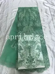 5 ярдов лучшее качество GYY001 зеленый камень вышивка Французский mesh Тюль Кружева для случаев/свадебные платья/распиловки