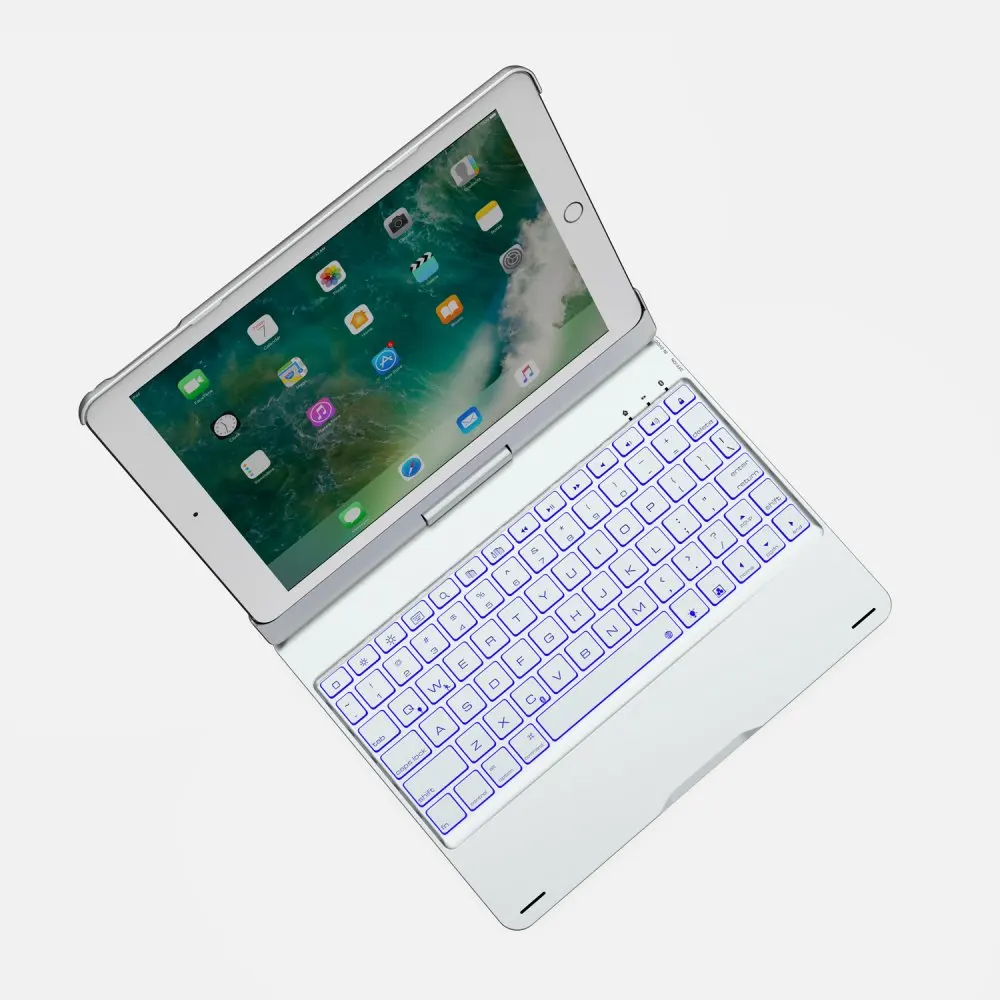 Вращающийся на 360 градусов 7 цветов bluetooth-клавиатура с подсветкой умный чехол для ПК для Apple iPad 9,7 iPad Air 1 2 5 6 Pro 9,7 - Цвет: Серебристый