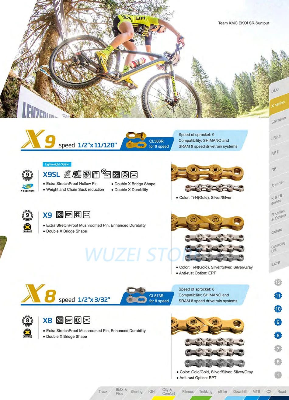 Perfect KMC chain 8/9/10/11/12 Speed Chain X8 X9 X10 X11 X12 Z8.3 X8PL Z9 X9L X11EL HV408 MTB Road Bike Bicycle chain 17