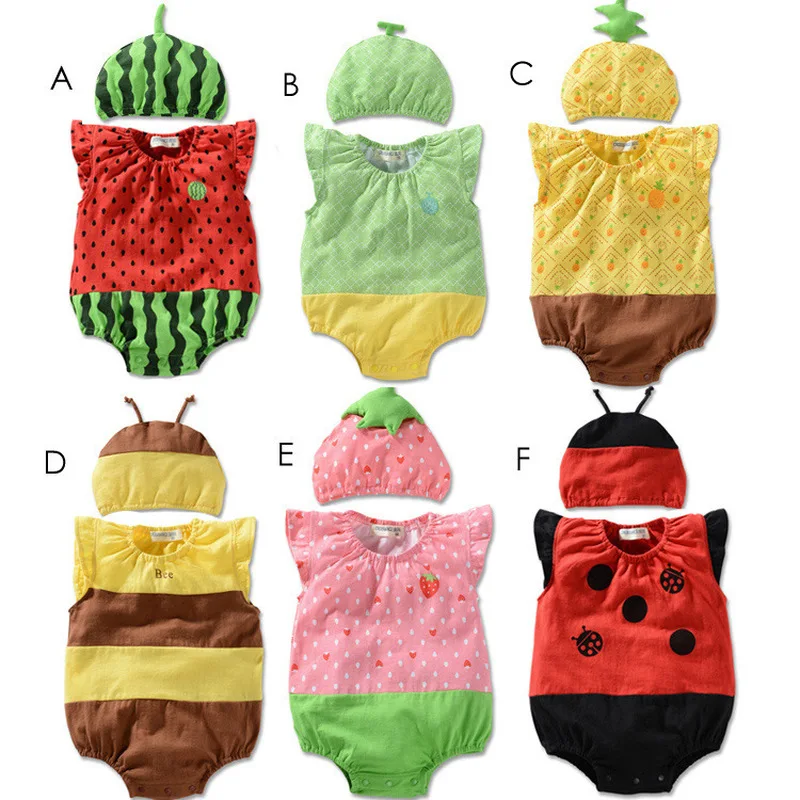 

Newborn Baby Girl Boy Skinny Fruit Shaped Jumpsuit + Pants Summer Short Sleeve Cotton Fashion Child Ladybug Bodysuit Boy Clothes