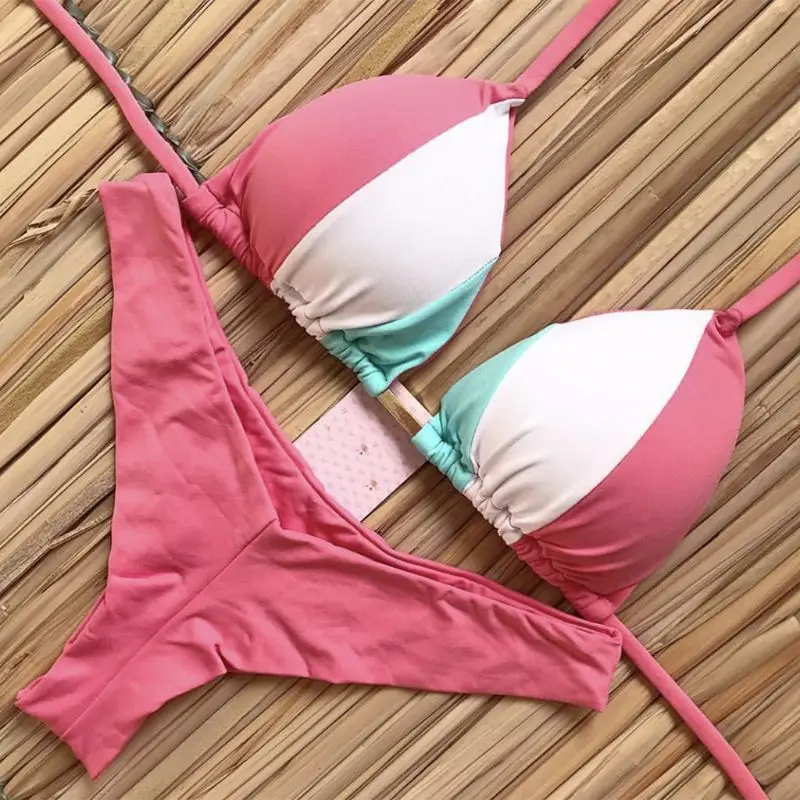 

2019 New Women Two-Piece Brazilian Bikini Thong Swimsuit Push Up Swimwear Halter Bikini Bathing Suits