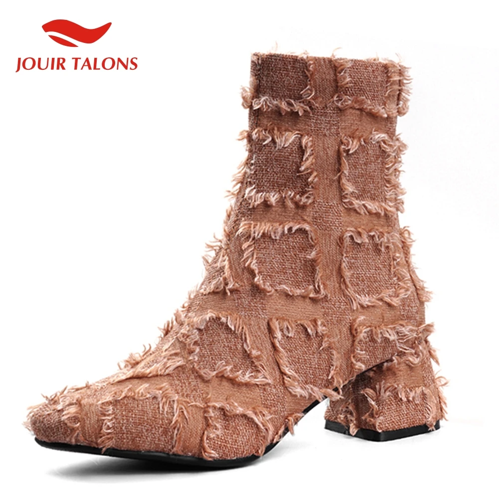 

On Sale Fashion 2019 Big Size 34-45 Add Fur Winter Boots Women Shoes Woman Chunky Heels Zipper Ankle Boots Female