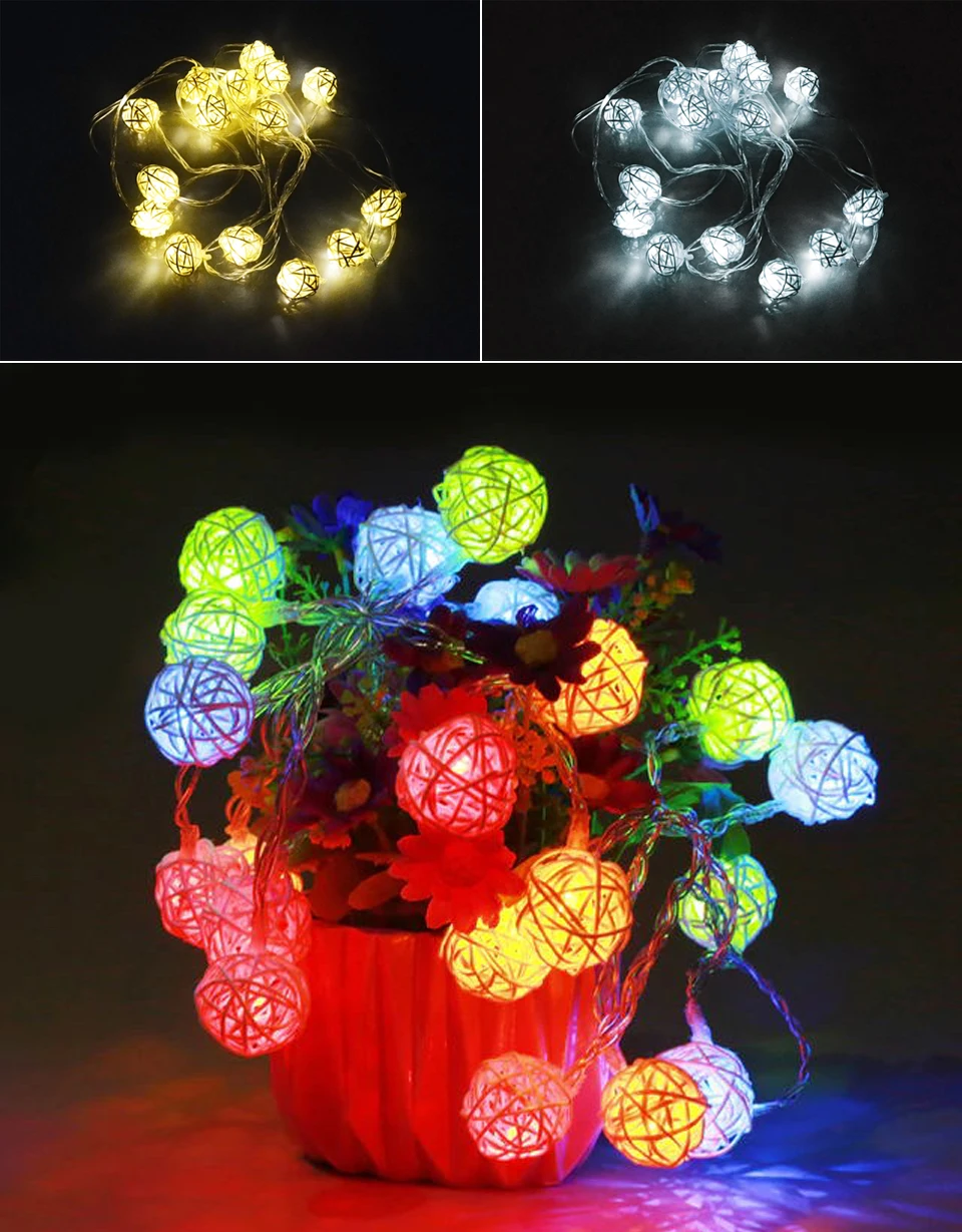 New Year's Christmas Holiday Lights Indoor and Outdoor Christmas Tree Decorative Lights LED Rattan Balls Garland Lights battery operated christmas lights