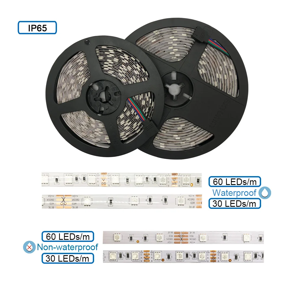 Светодиодный светильник RGB SMD 5050 гибкая лента 30 светодиодов/м 5 м 10 м 15 М лента диод DC 12 В Светодиодная лента, светодиодный контроллер+ адаптер