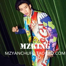 Брендовые мужские новые костюмы, модные тонкие блейзеры для мужчин, певец, для гостевого клуба, цветной Кокс костюм с изображением лимонов, костюмы, одежда для мужчин, Блейзер, платье