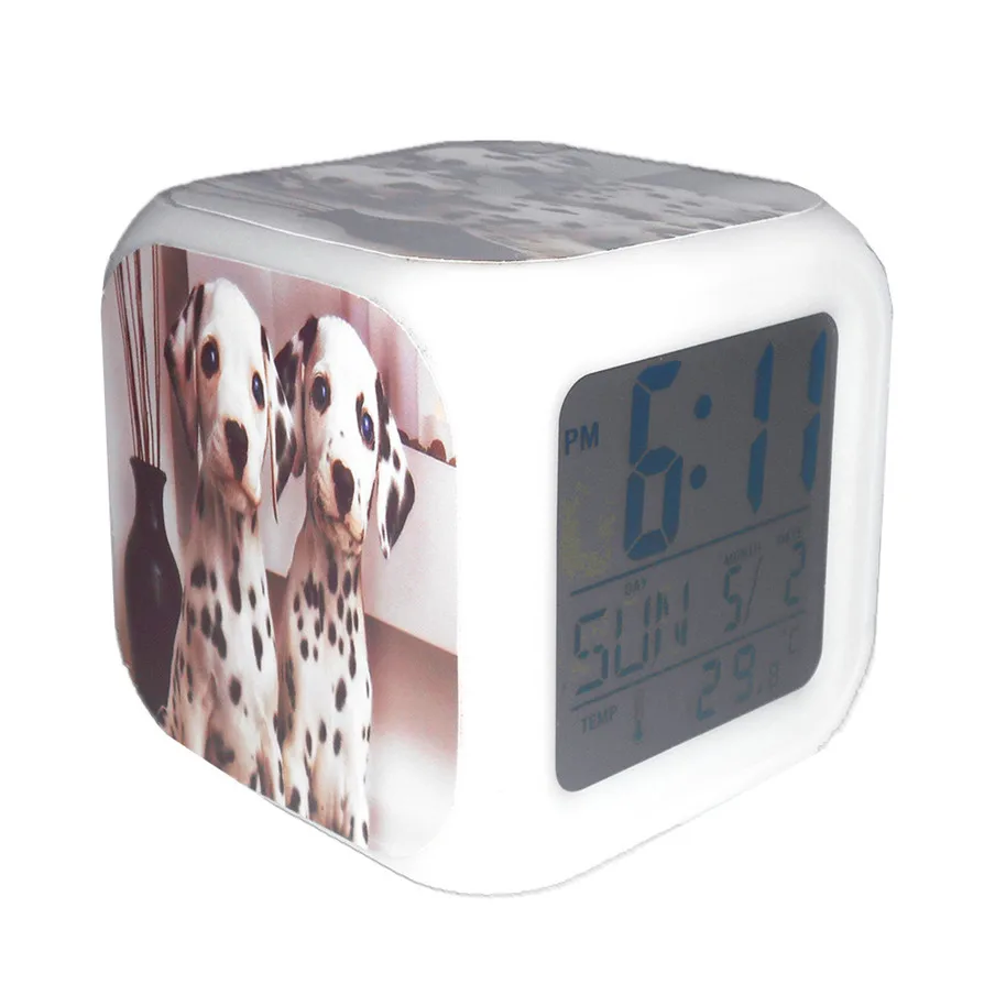 New Led Alarm Clock Dalmatian Dog Puppy Creative Desk Table Clock