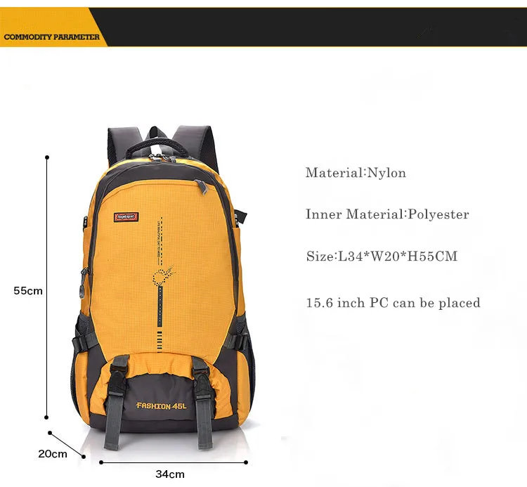45L сумки для альпинизма спортивные походные лыжные рюкзаки Открытый водонепроницаемый нейлоновый походный рюкзак Вместительная дорожная сумка Горный рюкзак