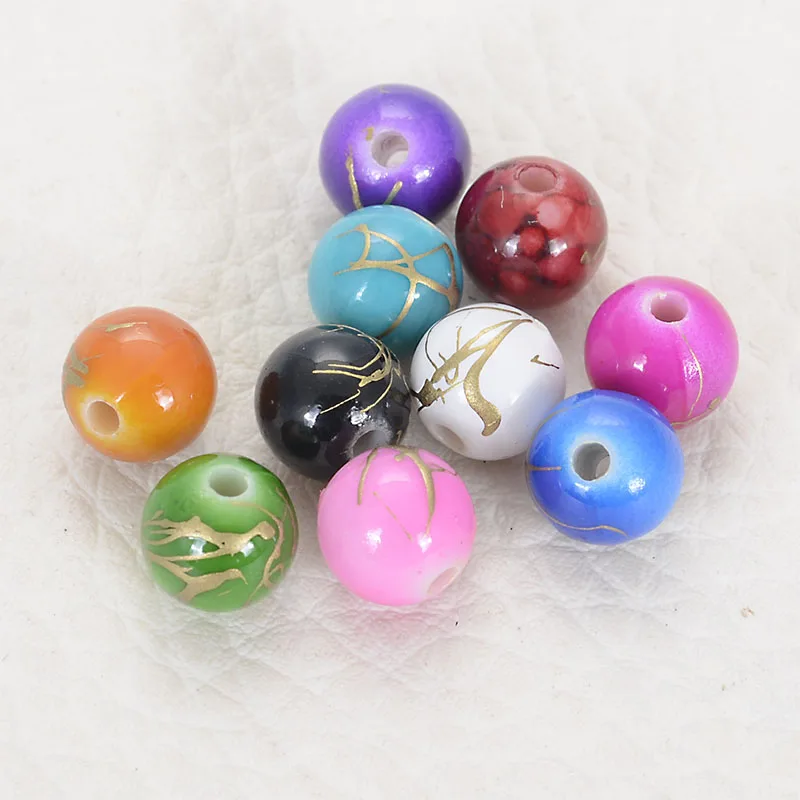 

Miasol Top quality Painted Gold Line Drawbench 8mm Acrylic Round Spacer Loose Beads For Diy Jewelry Making