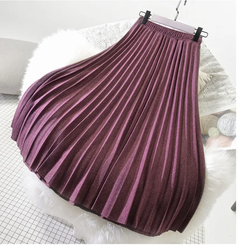 Женская шерстяная юбка миди в японском стиле, Женские однотонные плиссированные юбки в стиле Харадзюку с эластичной высокой талией, Saias зима SK259 - Цвет: Wine red
